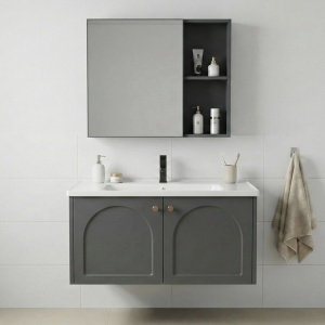 Set mobilier de baie cu lavoar Denver 80cm Grey - Img 2