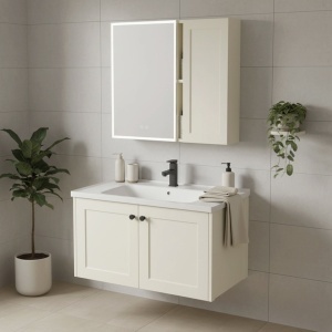 Set mobilier de baie cu lavoar Monti 60cm Creme - Img 3