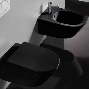 SET VAS DE TOALETĂ ȘI BIDEU VELDMAN NEGRU, CAPAC SONET DIN DUROPLAST - Img 2