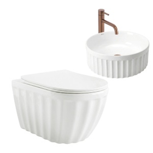 Set: Vas de toaletă suspendat + Lavoar pe blat Rea Duo White - Img 3