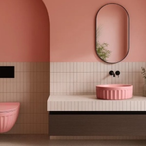 Set: Vas de toaletă suspendat + Lavoar pe blat Rea Light Pink Matt - Img 3