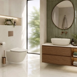 Set Vas WC Suspendat Focus + Lavoar pe Blat Rea Focus Creme - Img 8