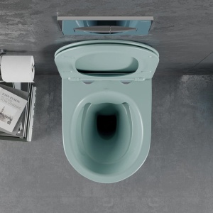 Vas WC suspendat rimless cu capac slim Verde deschis mat - Img 3