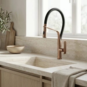 Baterie bucătărie Castor Auriu Copper Brush – baterie cu pipă mobilă flexibilă și finisaj cupru‑auriu periat | disponibilă pe Deppo - Img 3