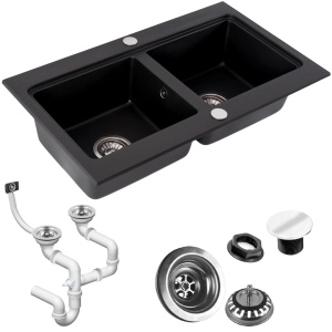Chiuveta Bucatarie REA CADDY Black Dimensiuni 80 x 46.5 x 19.5 cm, 2 Cuve, Incastrabila, Forma Dreptunghiulara, Negru - Img 3