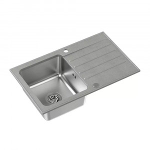 Chiuveta compozit incastrata Quadron Pop Kenneth 111 finisaj inox - gri 78x48 cm - Img 2