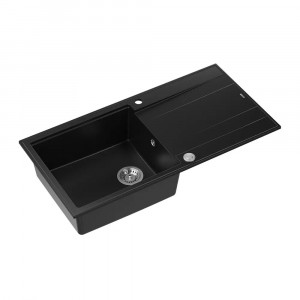 Chiuveta compozit incastrata Quadron Unique Evan 146 XL negru carbon - inox 100x50 cm