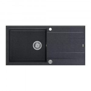 Chiuveta compozit incastrata Quadron Unique Evan 146 XL negru diamant - inox 100x50 cm - Img 2