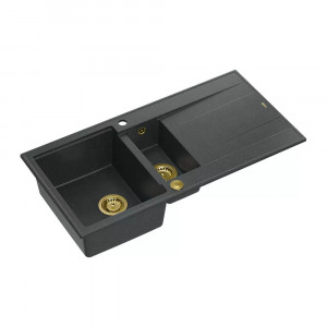 Chiuveta compozit incastrata Quadron Unique Evan 156 negru diamant - auriu 100x50 cm - Img 3