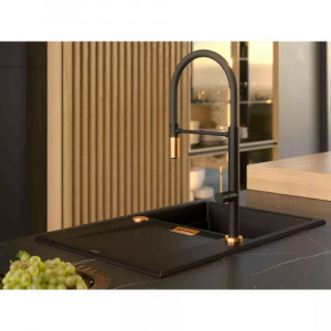 Chiuveta compozit incastrata Quadron Unique Oven negru carbon - cupru 76x50 cm - Img 2