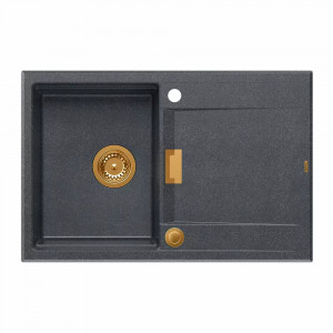 Chiuveta compozit incastrata Quadron Unique Oven negru diamant - cupru 76x50 cm - Img 1