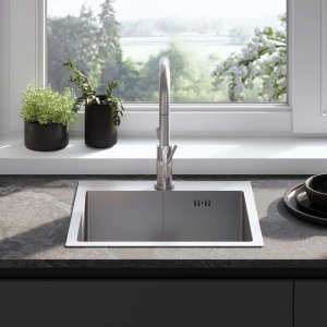Chiuveta de bucatarie LEO, Model Modern 500x450Mm, Culoare Brush Nickel - Img 7