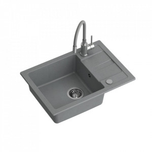 Chiuveta granit 1-kit (62x44x17,5) + baterie cu gura flexibila + dozator din otel + sifon - Img 1