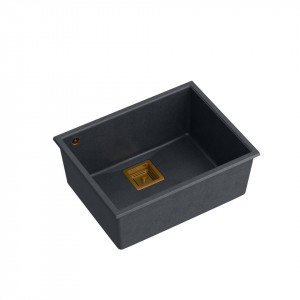 DAVID 50 + chiuveta nano PVD cu 1 vas sub suprafață cu deșeuri pătrate + sifon economisește spațiu culoare PVD / diamant negru / elemente de cupru - Img 2