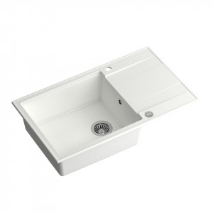 EVAN 136 XL Chiuvetă încastrată cu 1 vas cu scurgere + sifon / alb ca zăpadă / elemente din oțel - Img 2