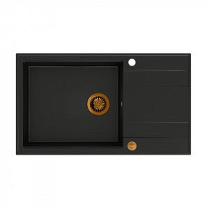 EVAN 136 XL + chiuvetă încastrată cu 1 vas din nano PVD cu scurgere + sifon economisește spațiu culoare PVD / carbon pur / elemente din cupru