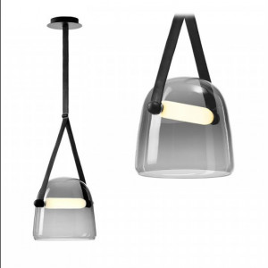 Lampa suspendata din sticla gri cu o curea neagra APP617-1CP - Img 1
