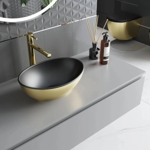 Lavoar pentru blat Elza 40 x 33 cm, Negru mat/aurie - 21014026 - Img 6