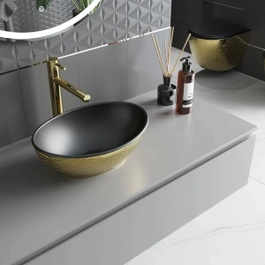 Lavoar pentru blat Elza 40 x 33 cm, Negru mat/auriu model tip solzi - 21014028 - Img 5
