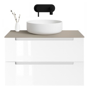 Mobilier lavoar suspendat alb cu blat din cașmir LINDA 60 cm  - Img 3