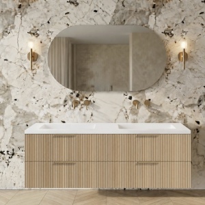 Mobilier lavoar suspendat AMBER 140 cu caneluri, stejar - Img 6
