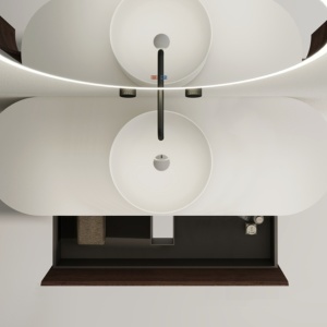 Mobilier lavoar suspendat cu blat alb VERRA nuc 120 Deppo - Img 3