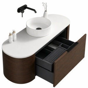 Mobilier lavoar suspendat VERNA 120 din lemn de nuc cu blat - Img 5