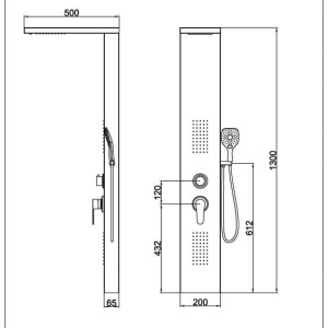 Panou de duș COLUMBIA, din oțel inoxidabil 130x20x50cm – inox periat - Img 2