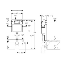 Rezervor ingropat Geberit, Delta, pentru WC stativ, 12 cm - Img 2