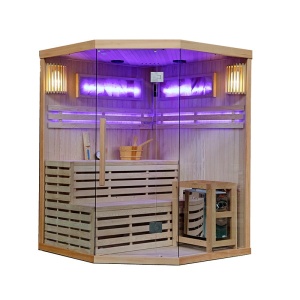 Saună finlandeză KEMI4 150×150 cm cu sobă HARVIA 6 kW – 4-5 persoane, saună tradițională, Hemlock, cromoterapie, Bluetooth | Deppo - Img 5