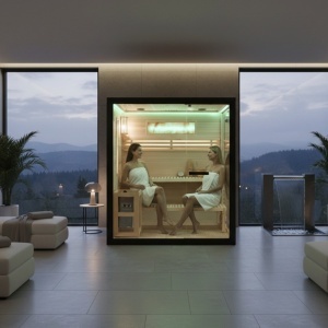 Saună Finlandeză Premium 150x140 cm pentru 3 Persoane cu Sobă Harvia 4.5 kW și Bluetooth | Deppo - Img 7