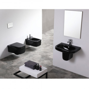 Set Bideu si Vas WC GROHE, ceramica sanitara, Vas WC CUBIC BLACK RIMLESS + Bideu + Capac Soft-Close + Cadru + Clapeta - Img 7