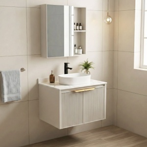 Set de mobilier de baie cu blat Marti 60cm Beige - Img 3