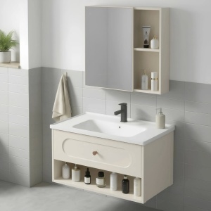 Set mobilier de baie cu lavoar River 60cm Creme - Img 3