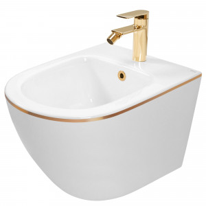 Set vas WC CARLO Mini Flat + bidet CARLO Mini White Gold Edge - Img 7