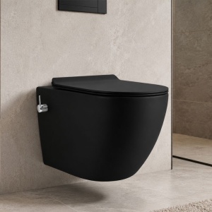 Vas wc cu functie bideu, Taharet, baterie apa calda/rece, Negru Mat, montaj suspendat, capac Soft-Close, 56 x 36 cm, Angi - Img 3