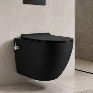 Vas wc cu functie bideu, Taharet, baterie apa calda/rece, Negru Mat, montaj suspendat, capac Soft-Close, 56 x 36 cm, Angi - Img 3