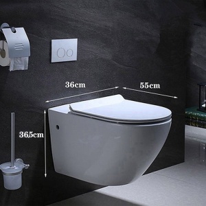 Vas wc cu functie de bideu, Rimless, Taharet, baterie apa calda/rece, Alb, montaj suspendat, capac Soft-Close, 55x36 cm, Angi - Img 10