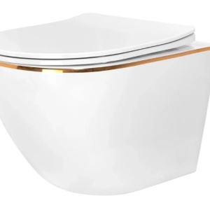 Vas WC suspendabil Rea Carlo Tornado Rimless Flat GOLD EDGE - Img 1
