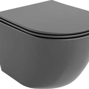 Vas WC suspendat rimless cu capac slim Gri închis mat - Img 1