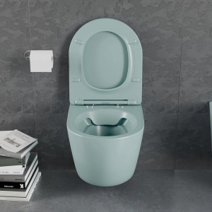 Vas WC suspendat rimless cu capac slim Verde deschis mat - Img 4