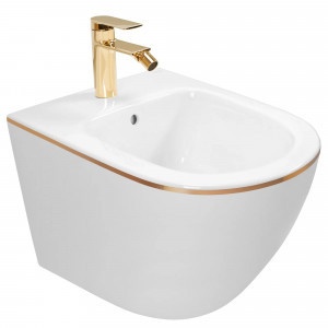 Bideu suspendabil Rea Carlo Mini White Gold Edge Alb cu dunga Aurie - Img 7