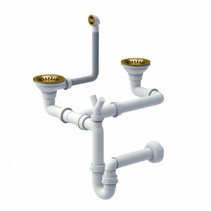 BILL 120 + chiuvetă cu 2 vase din nano PVD + sifon / piatră argintie / elemente aurii - Img 3