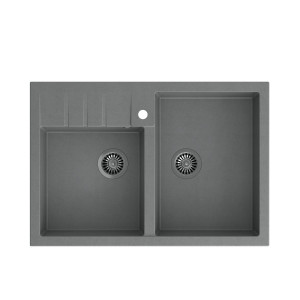 BILL 120 Chiuvetă cu 2 vase + sifon / piatră argintie / elemente din oțel