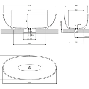 Cadă freestanding, 175x78 cm, gri mat - Img 2