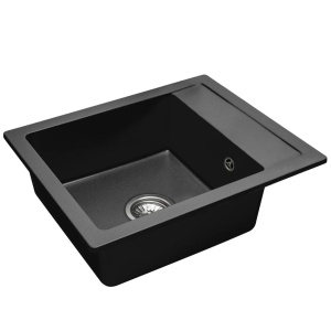 Chiuveta Bucatarie REA GRANIT RINO BLACK, Dimensiuni 49 x 52 x 21 cm, 1 Cuva, Picurator Reversibil, Incastrabila, Forma Dreptunghiulara, Negru - Img 7