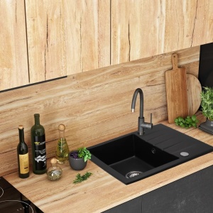 Chiuveta Bucatarie REA NORTH BLACK, Dimensiuni 48.5 x 59.5 x 18 cm, 1 Cuva, Picurator Reversibil, Incastrabila, Forma Dreptunghiulara, Negru - Img 2