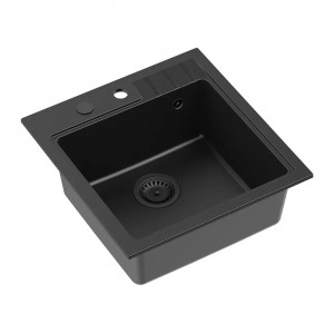 Chiuveta compozit incastrata Quadron Pop Peter 110 negru carbon 50x52 cm - Img 1