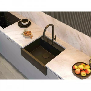 Chiuveta compozit incastrata Quadron Unique Bill 110 negru diamant - auriu 60x54 cm - Img 2