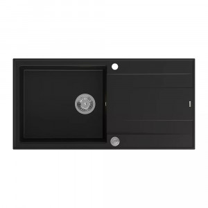 Chiuveta compozit incastrata Quadron Unique Evan 146 XL negru carbon - inox 100x50 cm - Img 3